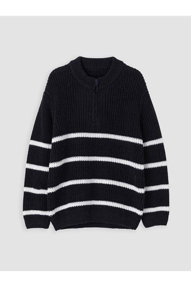 Navy Blue Half-Zip Knit Sweater for Boys
