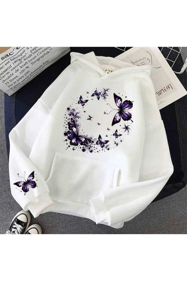 Unisex White Hooded Oversize Sweatshirt Comfortable Fit Cotton with Fleece Inside