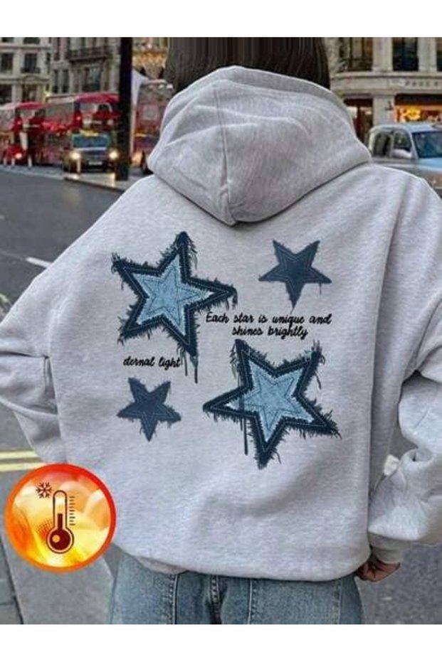 Unisex Gray Low Shoulder Oversize Hooded Casual Sweatshirt with Kangaroo Pocket