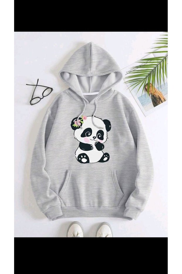 Unisex Gray Relaxed Fit Hooded Kangaroo Pocket Thick Sweatshirt