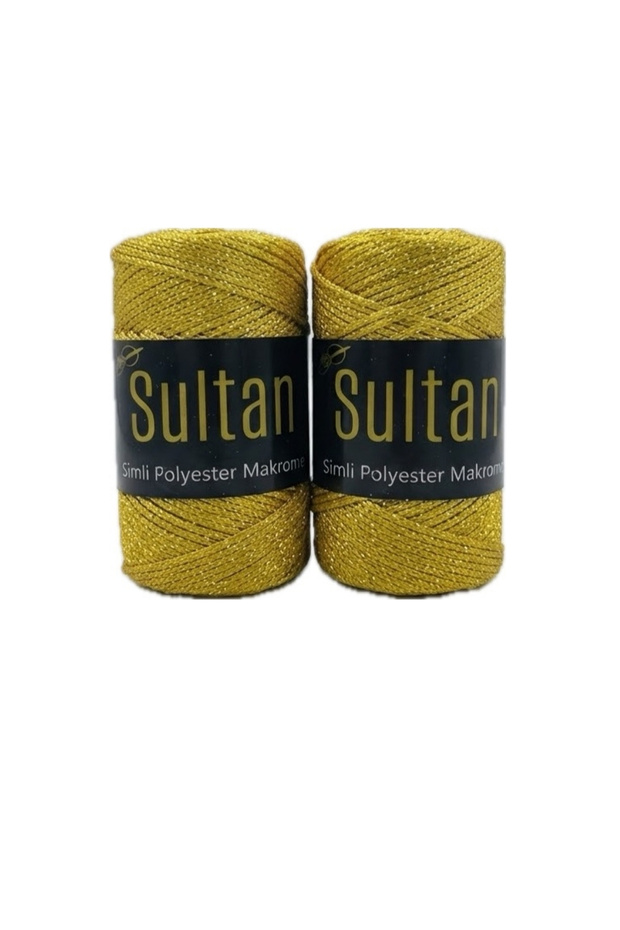 2 Pieces Sultan Glitter Polyester Macrame Cord 100 Gram Bag Wallet Supla Runner Basket Wall Decoration Canvas Bag Making Material Color: 2055Sarialtin