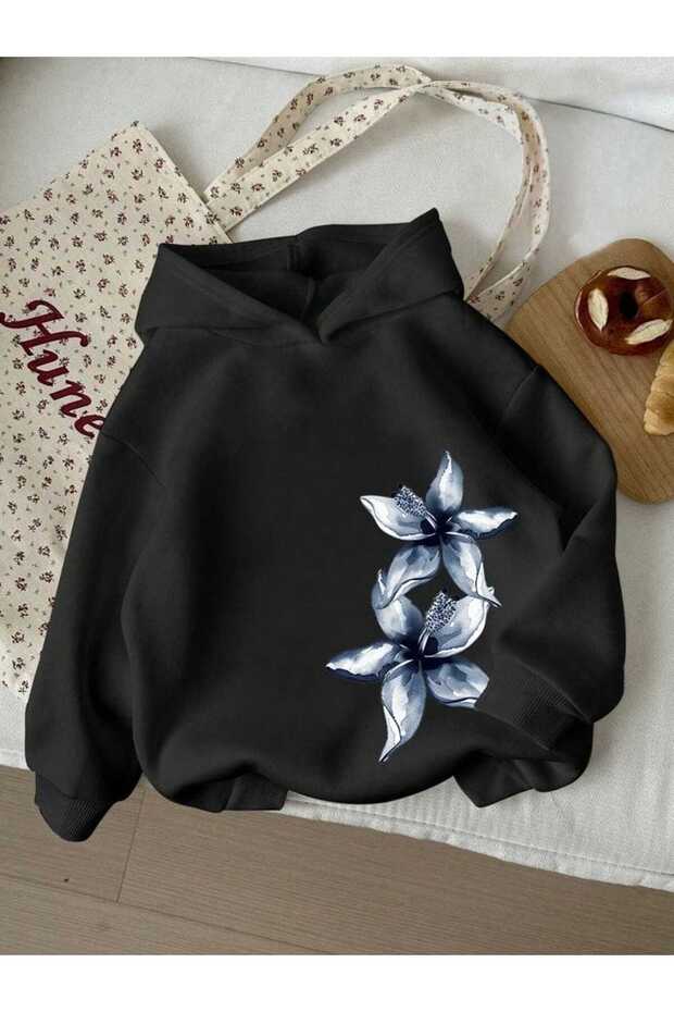 Unisex Black Oversize Hooded Sweatshirt with Kangaroo Pocket, 3 Thread Raster Hoodie