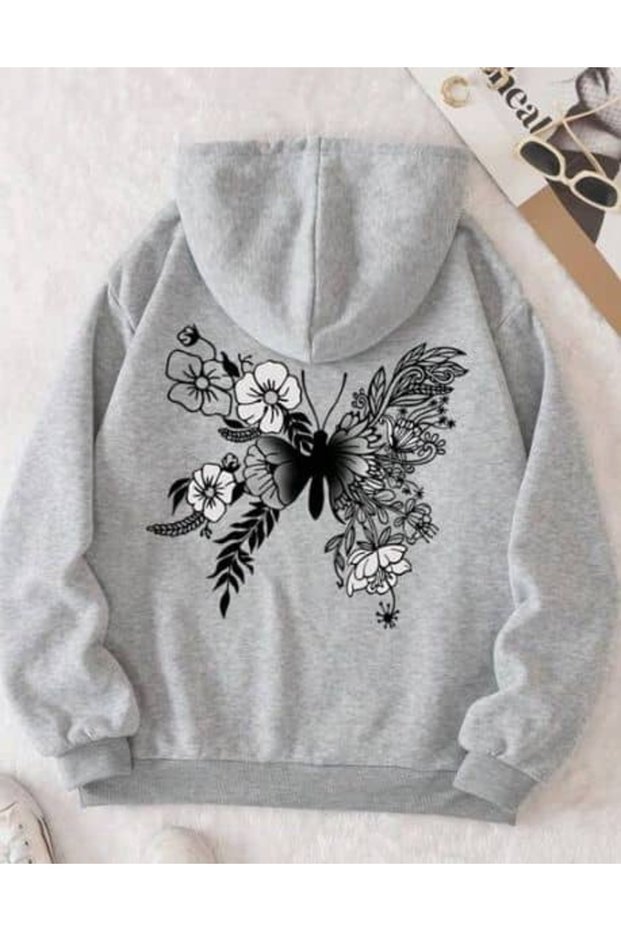 Unisex Gray Kangaroo Pocket Thick Fabric Oversize Hooded Sweatshirt Hoodie