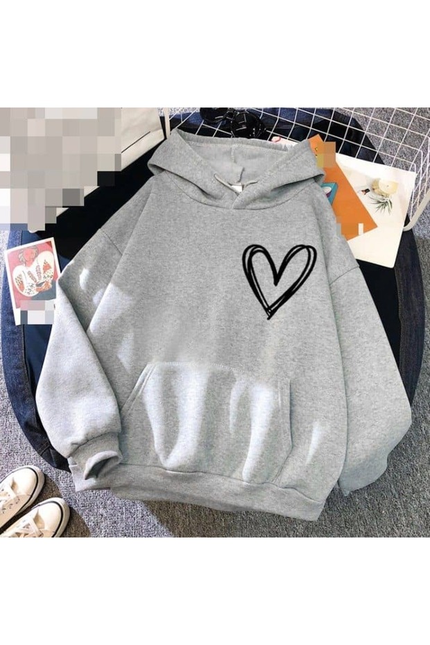 Unisex Gray Loose Fit Hooded Sweatshirt with Inner Pockets, Warm Hoodie