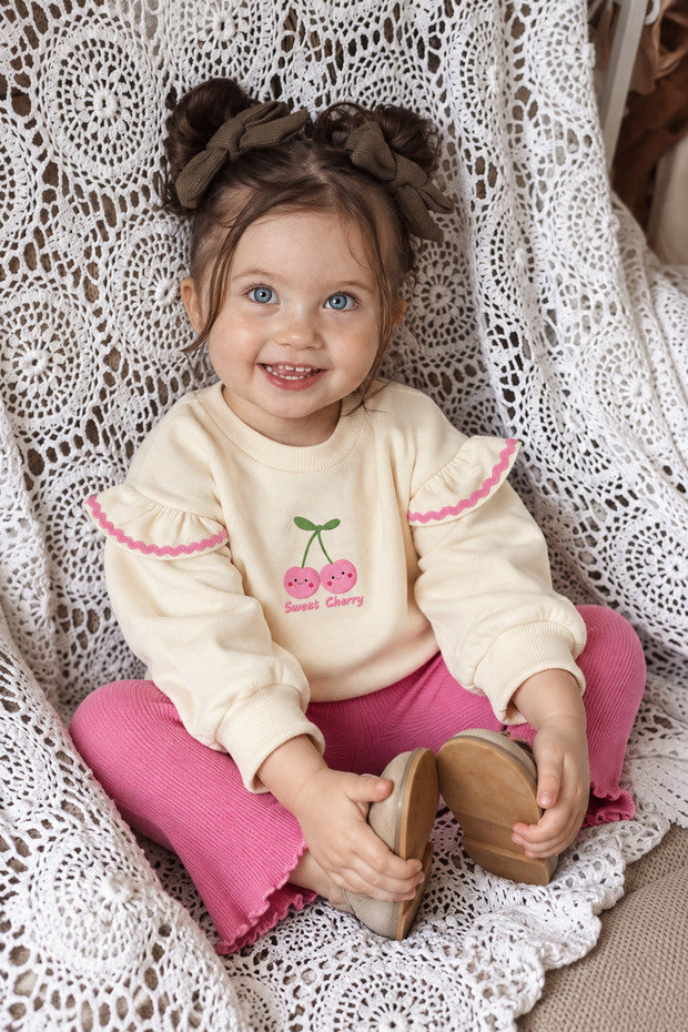 Baby Girl 2-Piece Set with Cherry Printed Tights - Pink