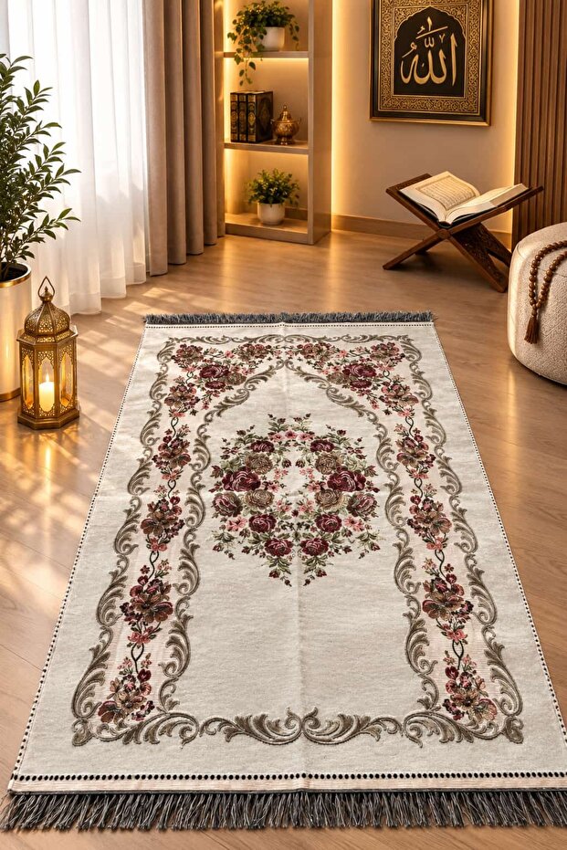 Luxury Chenille Prayer Rug Cream Hajj Umrah Gift