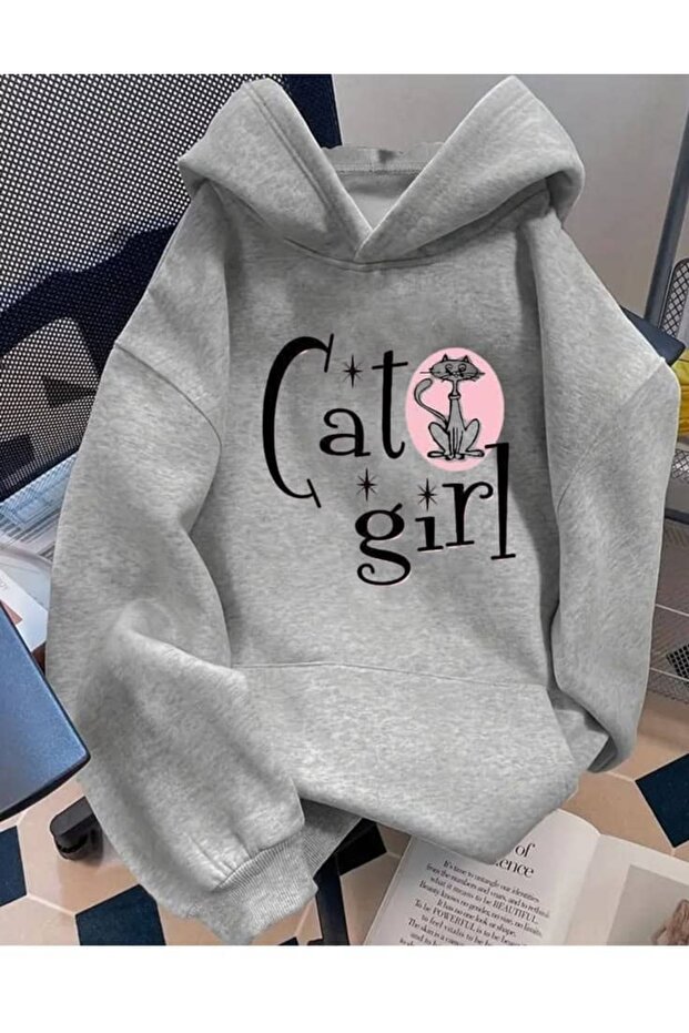 Unisex Gray Relaxed Fit Hooded Kangaroo Pocket Thick Sweatshirt