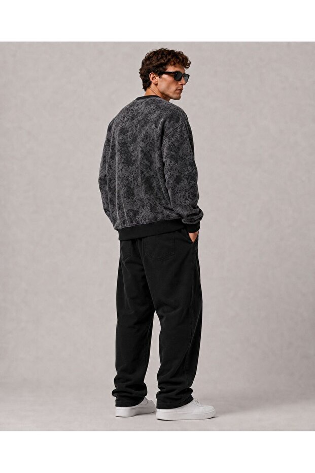 Unisex Anthracite Acid Wash Effect Washed Oversize Hoodie Thick Fabric