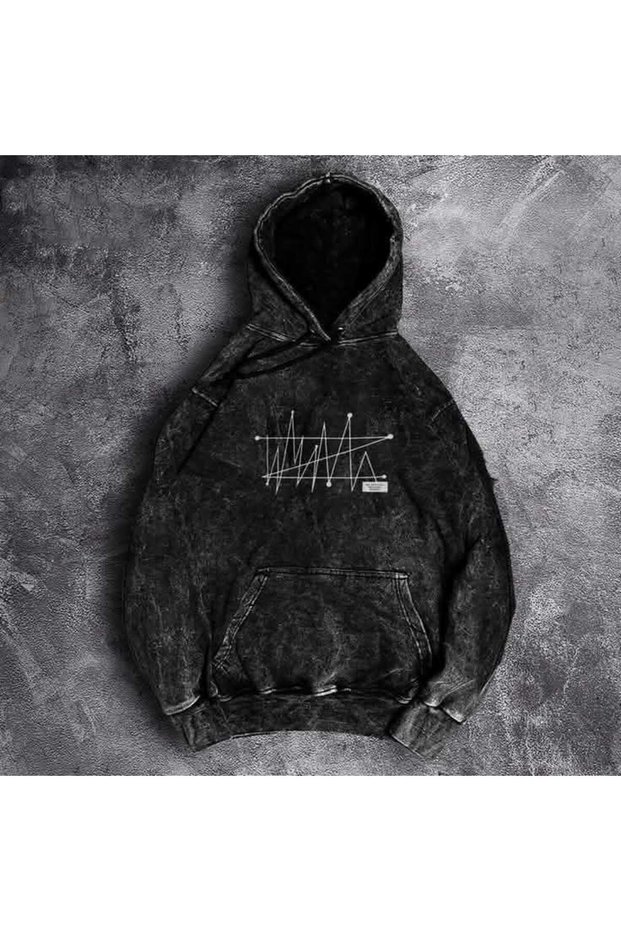 Unisex Anthracite Vintage Wash Oversize Hooded Sweatshirt Trendy Streetwear