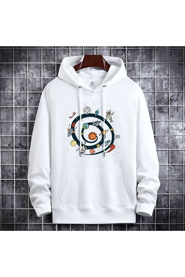 Unisex White Hooded Oversize Sweatshirt Comfortable Fit Cotton with Fleece Inside