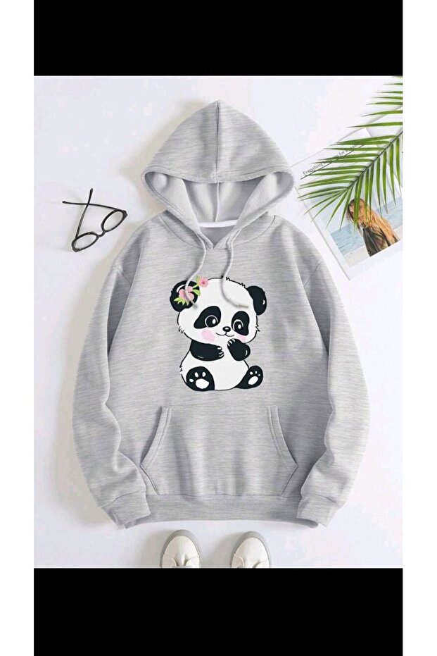 Unisex Gray Relaxed Fit Hooded Kangaroo Pocket Thick Sweatshirt