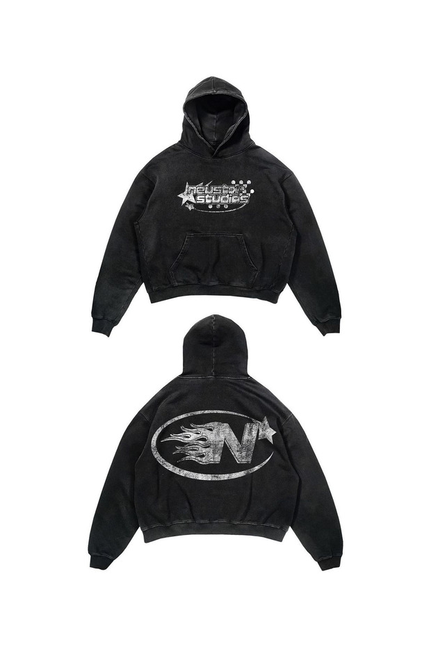 Unisex Anthracite Washed Fabric Casual Fit Hooded Sweatshirt with Kangaroo Pocket