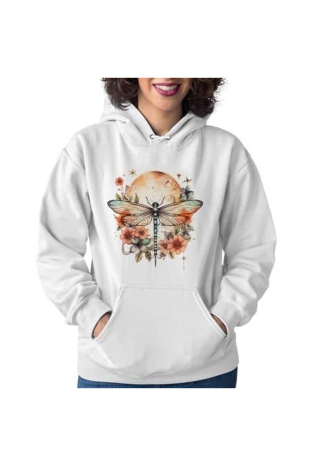 Modexa Unisex Hoody White Relaxed Fit Hooded Kangaroo Pocket Thick Sweatshirt