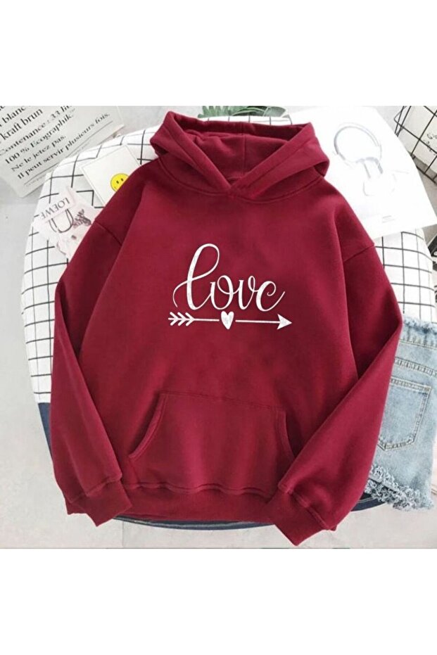 Unisex Red Oversize Hooded Sweatshirt with Kangaroo Pocket, 3 Thread Raster Hoodie