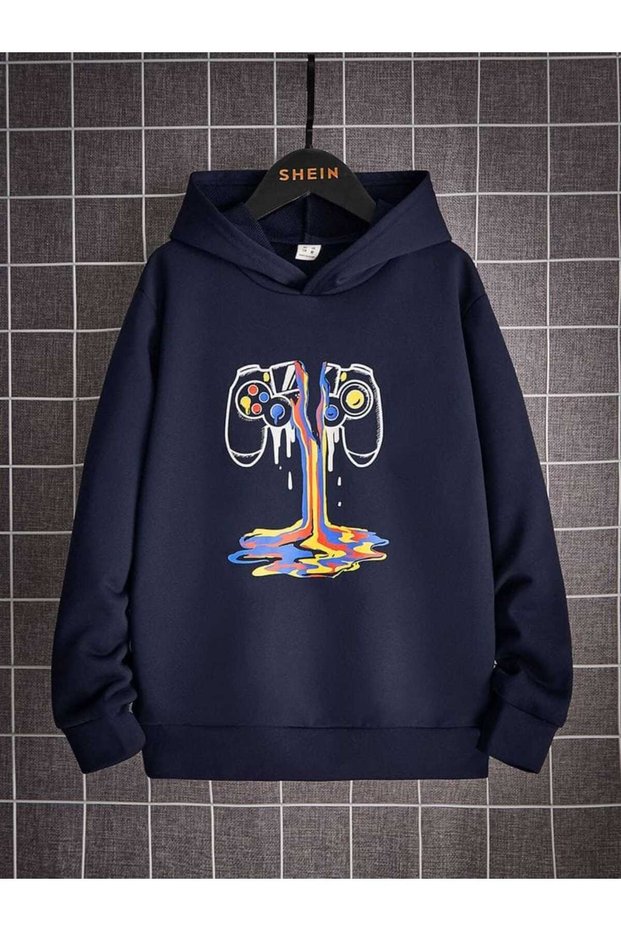Modexa Unisex Hoody Navy Blue Relaxed Fit Hooded Kangaroo Pocket Thick Sweatshirt