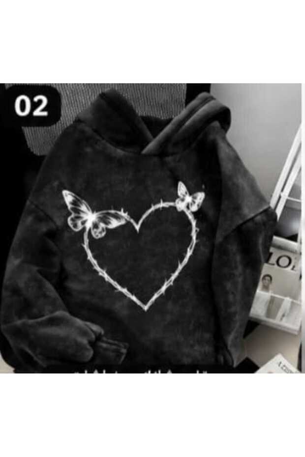 Unisex Anthracite Washed Kangaroo Pocket Hooded Casual Sweatshirt with Vintage Effect