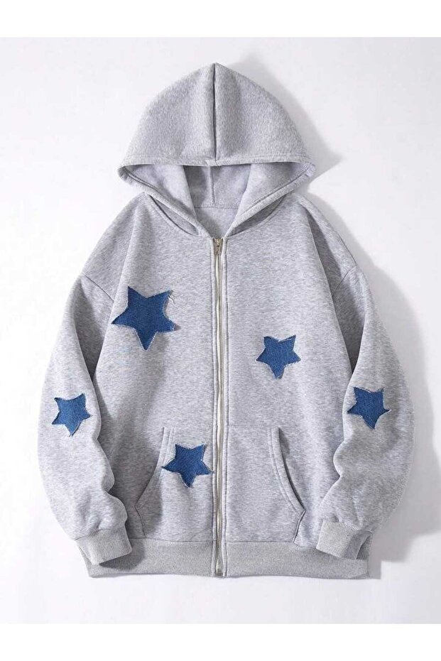 Unisex Gray Oversize Hooded Sweatshirt with Kangaroo Pocket, 3 Thread Raster Hoodie