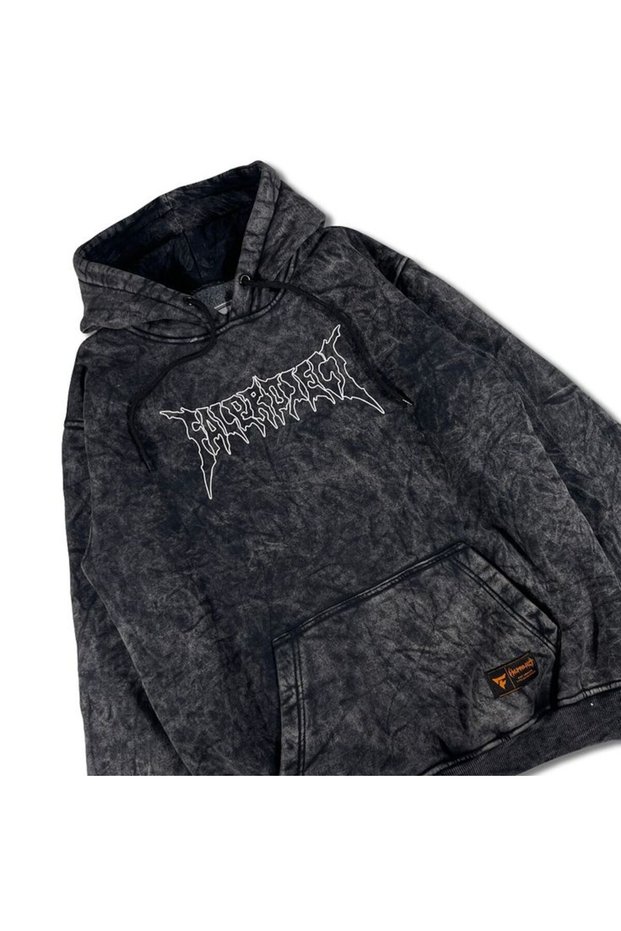 Unisex Anthracite Washed Fabric Casual Fit Hooded Sweatshirt with Kangaroo Pocket