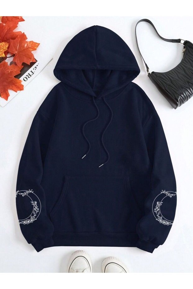 Modexa Unisex Hoody Navy Blue Kangaroo Pocket Thick Fabric Oversize Hooded Sweatshirt Hoodie