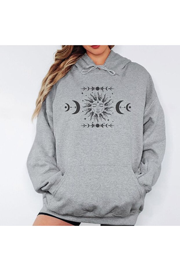 Unisex Gray Kangaroo Pocket Thick Fabric Oversize Hooded Sweatshirt Hoodie