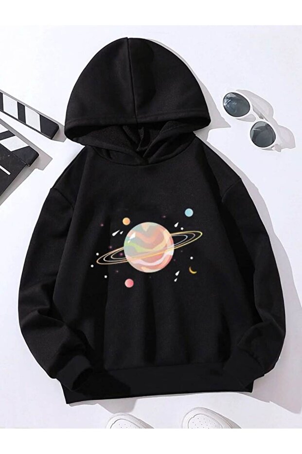 Unisex Black Hooded Oversize Sweatshirt Comfortable Fit Cotton with Fleece Inside