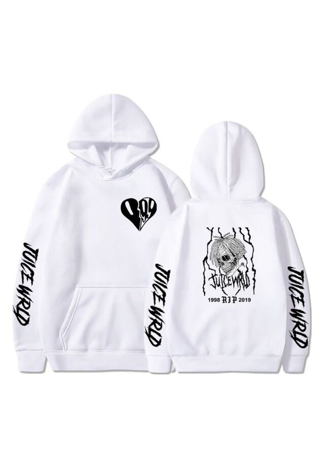 Unisex White Streetwear Oversize Hooded Casual Cotton Sweatshirt with Pockets