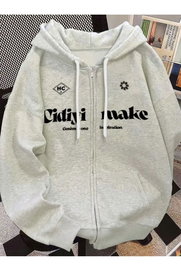 Unisex Gray Kangaroo Pocket Thick Fabric Oversize Hooded Sweatshirt Hoodie