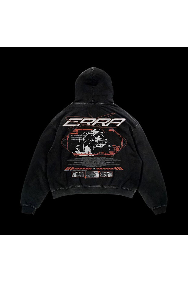 Unisex Anthracite Vintage Effect Washed 3 Thread Hooded Sweatshirt Relaxed Fit