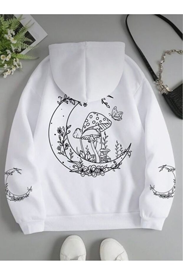 Unisex White Kangaroo Pocket Thick Fabric Oversize Hooded Sweatshirt Hoodie