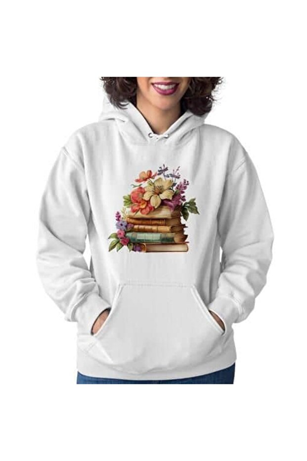Unisex White 3 Thread Raster Oversize Hooded Sweatshirt Basic Comfortable Cut
