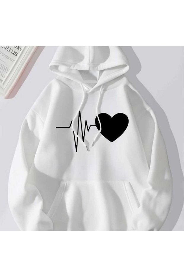 Modexa Unisex Hoody White Streetwear Oversize Hooded Casual Cotton Sweatshirt with Pockets