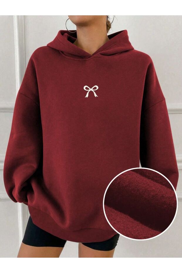 Unisex Red Off-Shoulder Oversize Hooded Casual Sweatshirt with Kangaroo Pocket