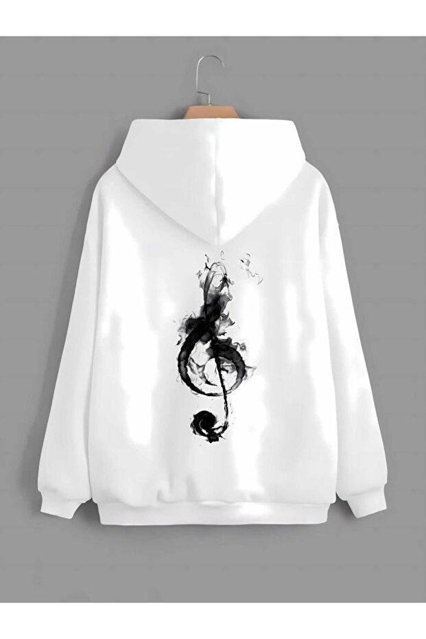 Unisex White 3 Thread Raster Oversize Hooded Sweatshirt Basic Comfortable Cut