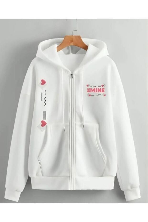 Unisex White Streetwear Oversize Hooded Casual Cotton Sweatshirt with Pockets