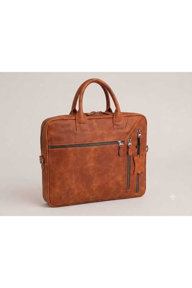 Genuine Crazy Leather Handmade Laptop and Briefcase Bag - Calfskin Special Design - 15 Inches
