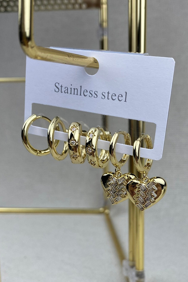 Heart Theme Steel Earring Set, Non-Tarnish, Anti-Allergic, with Ring Closure