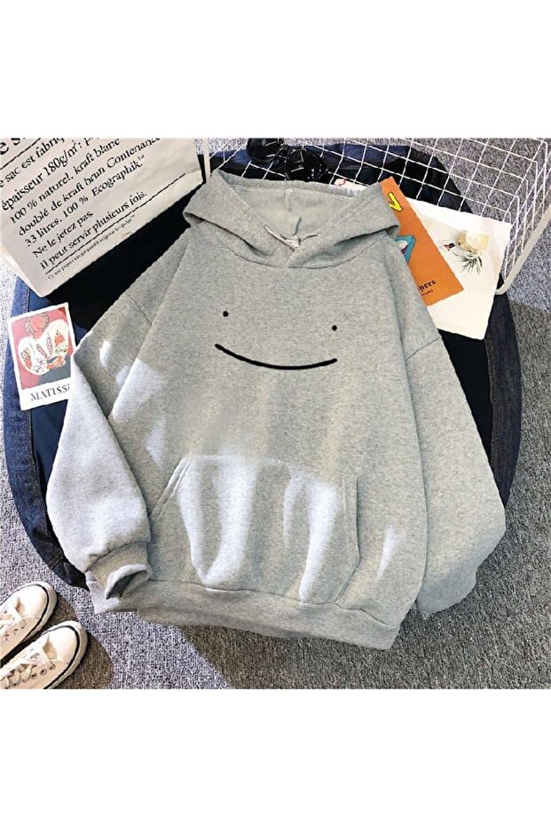 Unisex Gray Relaxed Fit Hooded Kangaroo Pocket Thick Sweatshirt