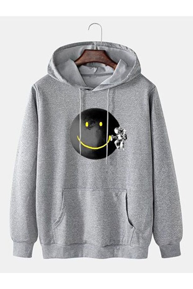 Unisex Gray Loose Fit Hooded Sweatshirt with Inner Pockets, Warm Hoodie