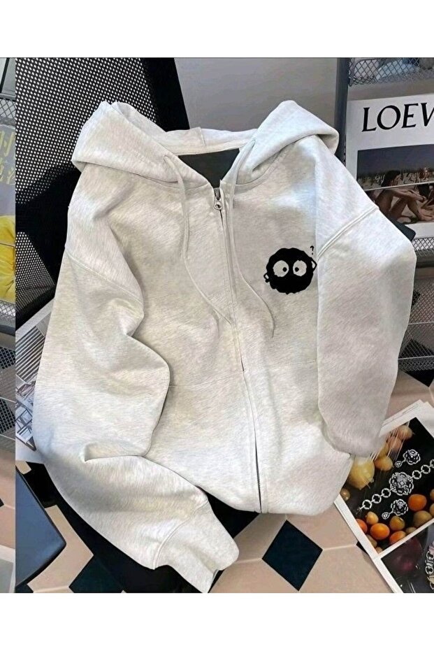 Unisex Gray Oversize Hooded Sweatshirt with Kangaroo Pocket, 3 Thread Raster Hoodie