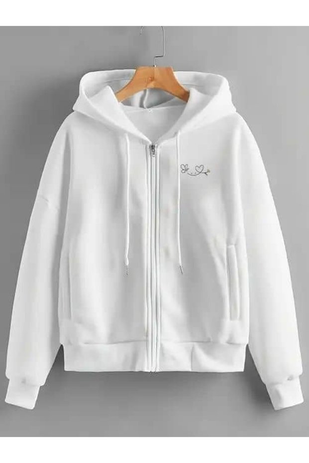 Modexa Unisex Hoody White Oversize Hooded Sweatshirt with Kangaroo Pocket 3 Thread Raster Hoodie