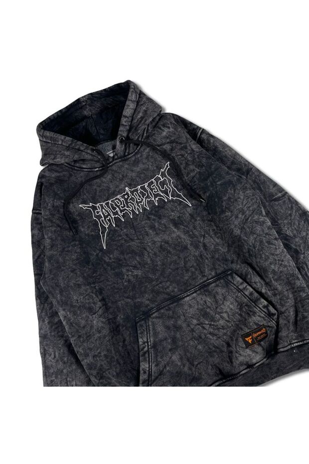 Unisex Anthracite Washed Relaxed Cut Kangaroo Pocket Hooded Streetwear Hoodie