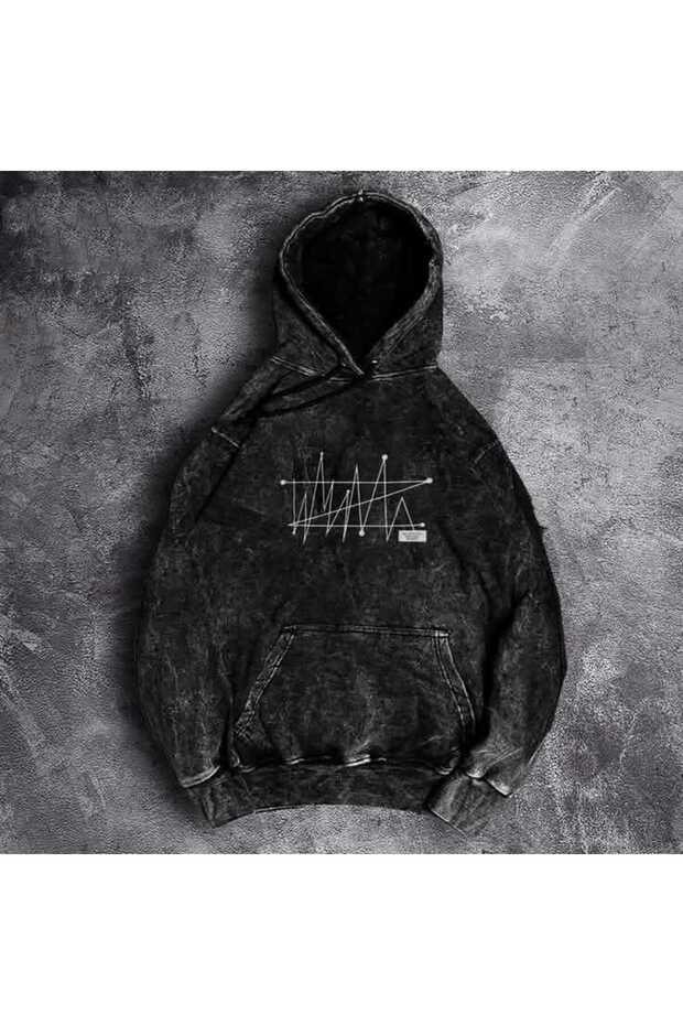 Unisex Anthracite Vintage Washed Oversize Hooded Sweatshirt Streetwear Hoodie