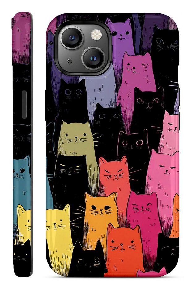 Compatible with iPhone 13 and 14 - Flying Witch Cat, Double Layer, Glossy Surface Protective Case