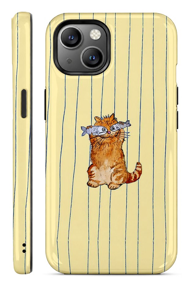 Compatible with iPhone 13 and 14 - Fisherman Garfield, Double Layer, Glossy Surface Protective Case