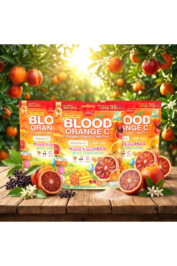 Mikeo Liposomal Blood Orange C Collagen Vitamin C Mix Plus 35 Sachets × 10 g - (3 Pcs Combo)