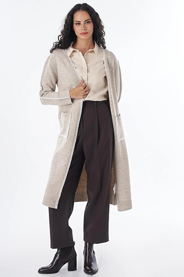 Contrast Stitched Knitwear Cardigan Stone