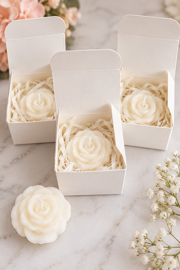 Mini Giveaway Gift Boxes Filled with Mini Rose Shaped Candle Gift 12 pcs
