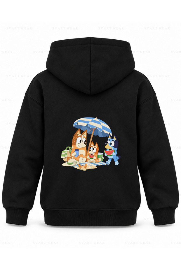 Bluey Umbrella Break Printed Black Children's Hooded Sweatshirt