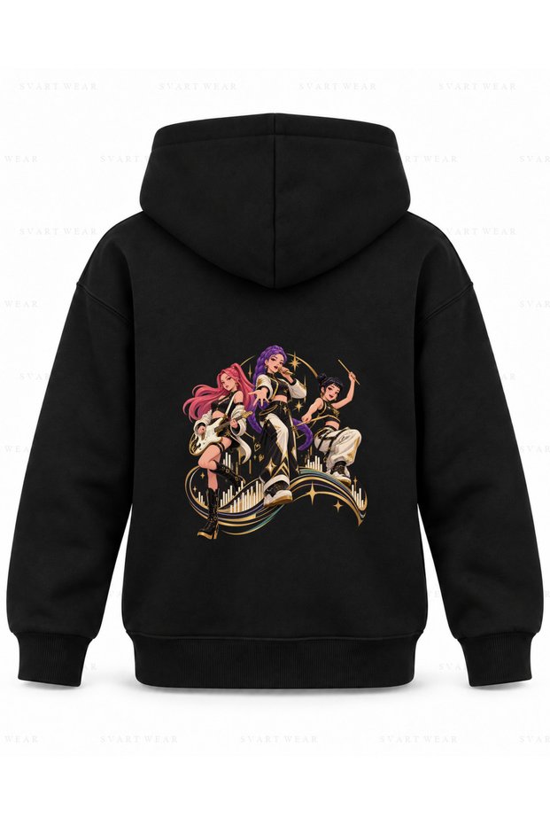 Huntr X Frequency Bridge Printed Black Kids' Hooded Sweatshirt