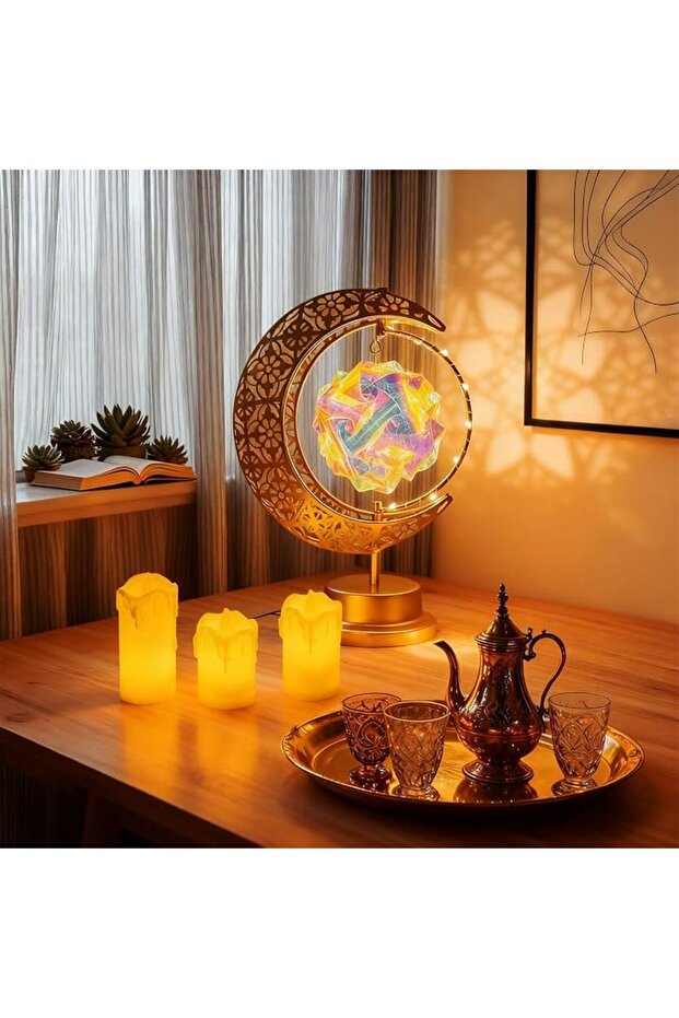 Table Decoration Light Set (360° Rotating Lamp+ 3 Different-size Weeping LED Candle Lights)-Festive